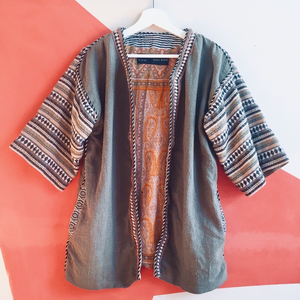 🌵Zara Olive Ethnic Boho Print Jacket M🌵